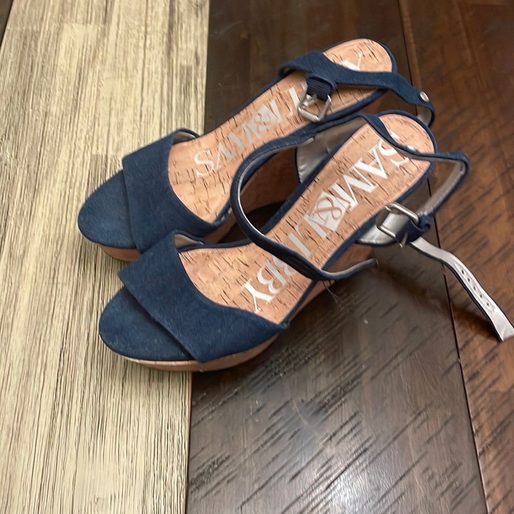 Denim Dark Blue Wedges. Never worn.